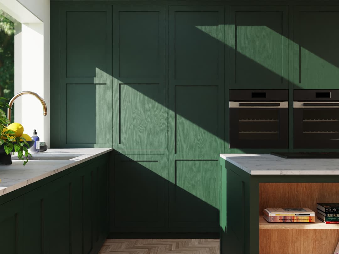 Kitchen render: colour-matched paint and materials