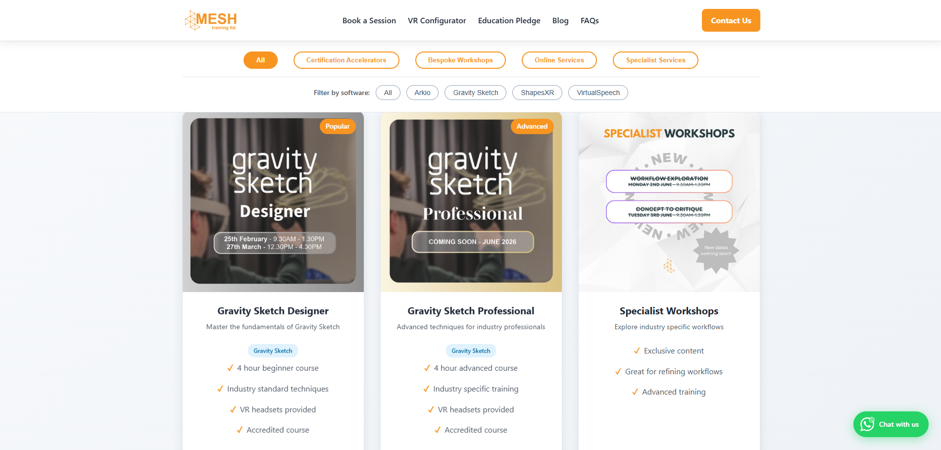 Mesh Training — book a session feature
