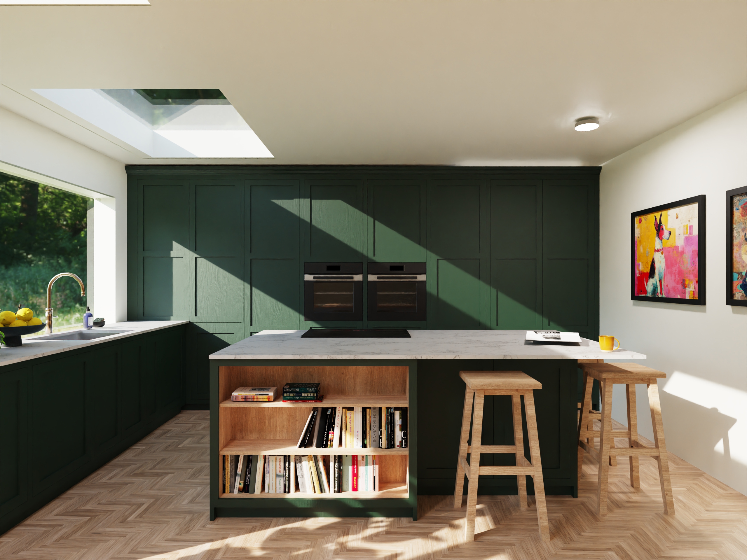 Kitchen visualisation — island and LED lighting.